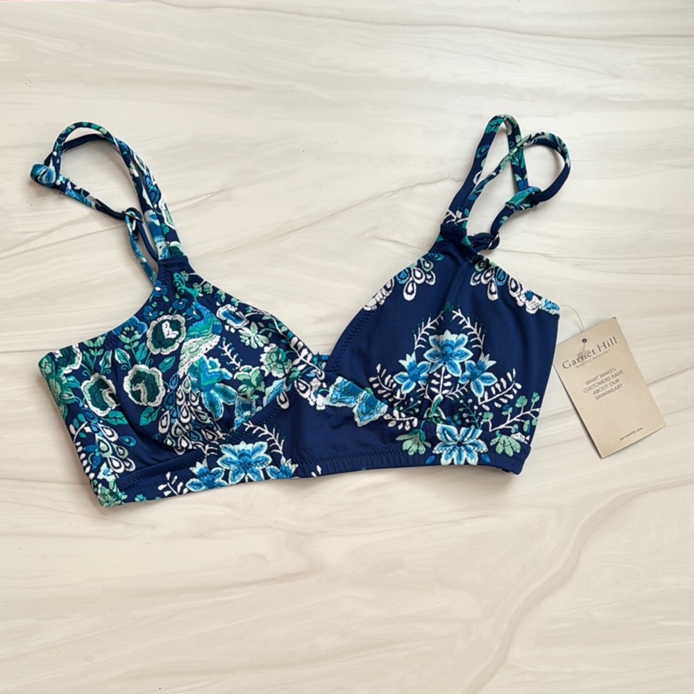Garnet Hill Blue Floral Bikini Top